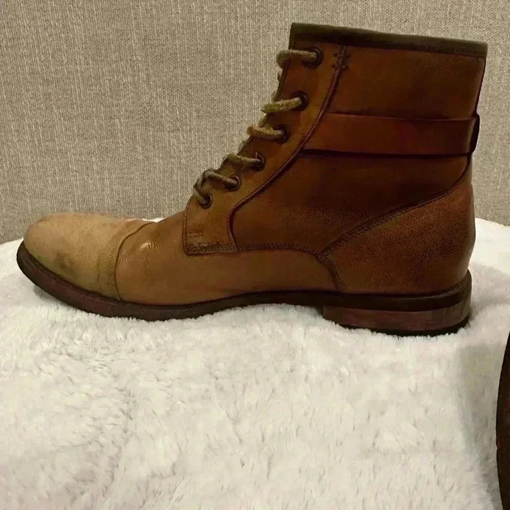Ted Baker Men's Brown Leather Lace Up Canvas Cap Toe Lug Sole Boots Size 11